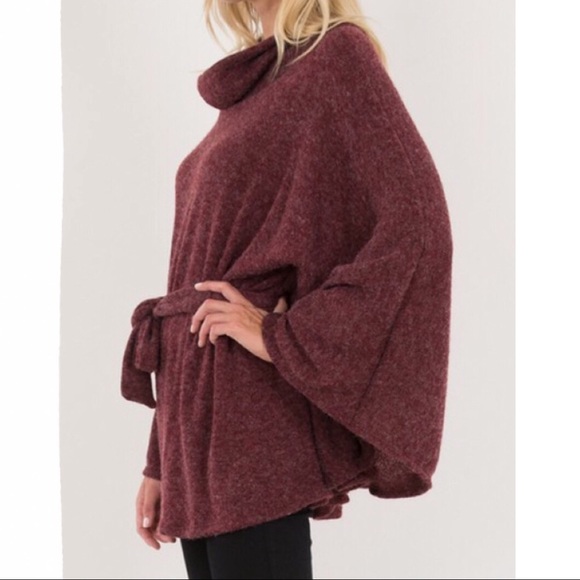 Soft Burgundy Belted Poncho/Sweater - Picture 3 of 7
